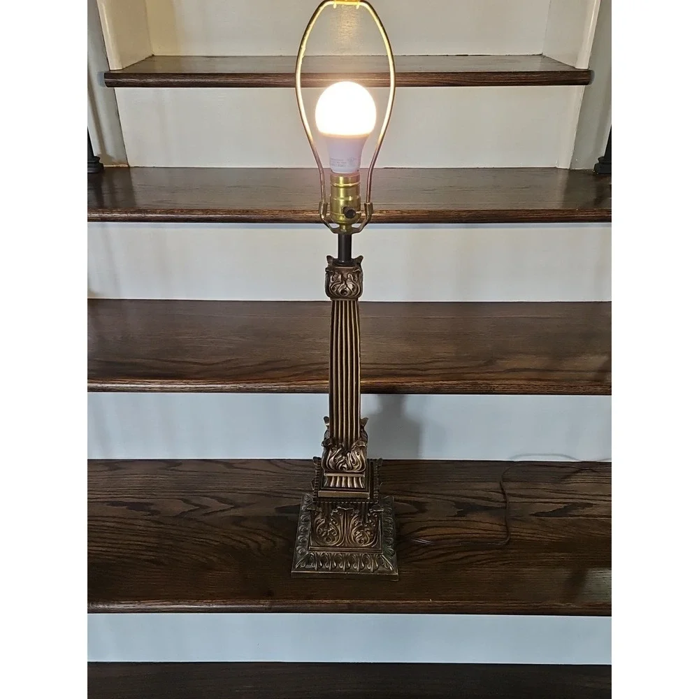 Vintage 1960s Neoclassical Brass Lamp With A Corinthian Column